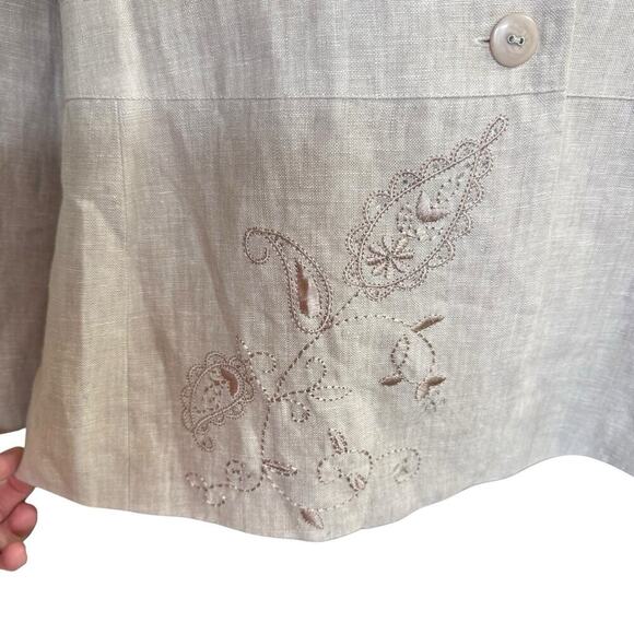 Kenar Woman 20W Linen Blazer Beige Embroidered Jacket Relaxed Oversized Comfort - Picture 3 of 13